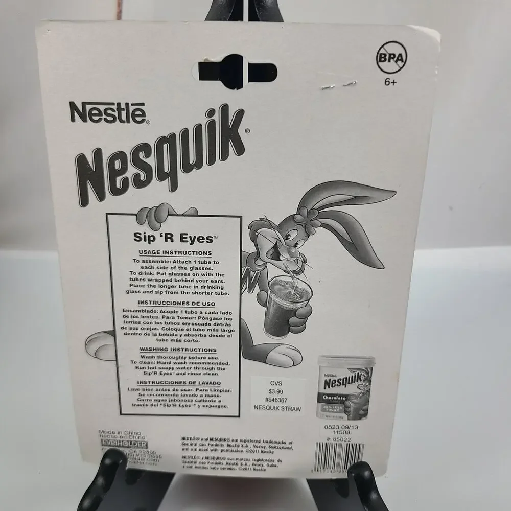 Nestle Nesquik Sip‎ 'R Eyes Drinking Straw Glasses Red Brand New
